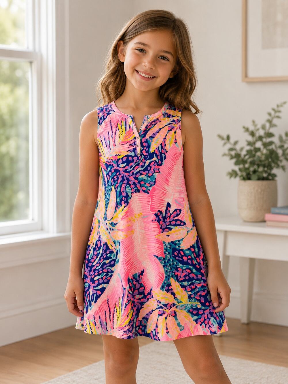 Lilly Pulitzer Shift Dress Girl's XL Multicolor Tropical Print V-Neck Sleeveless